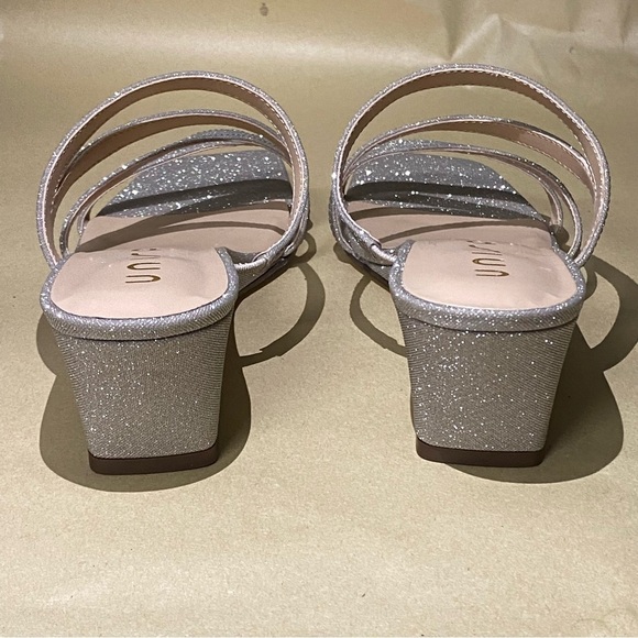 NEW Unisa Kerilyn Silver Glitter Low Block Heel Sandals - Picture 5 of 7